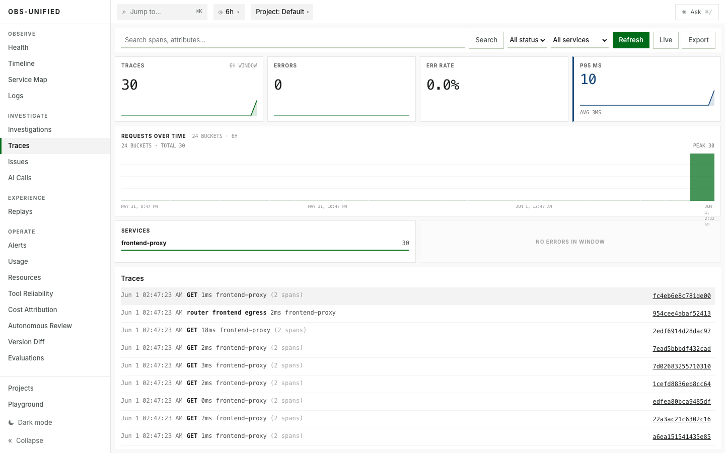 Trace to CPU profile in the Observability Unified dashboard